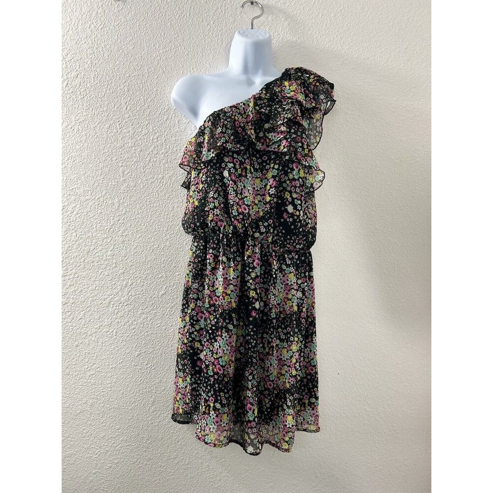 Eyelash Couture Dress Womens Size XL 1 Shoulder Black Floral Lined‎ Fairy Whimsy